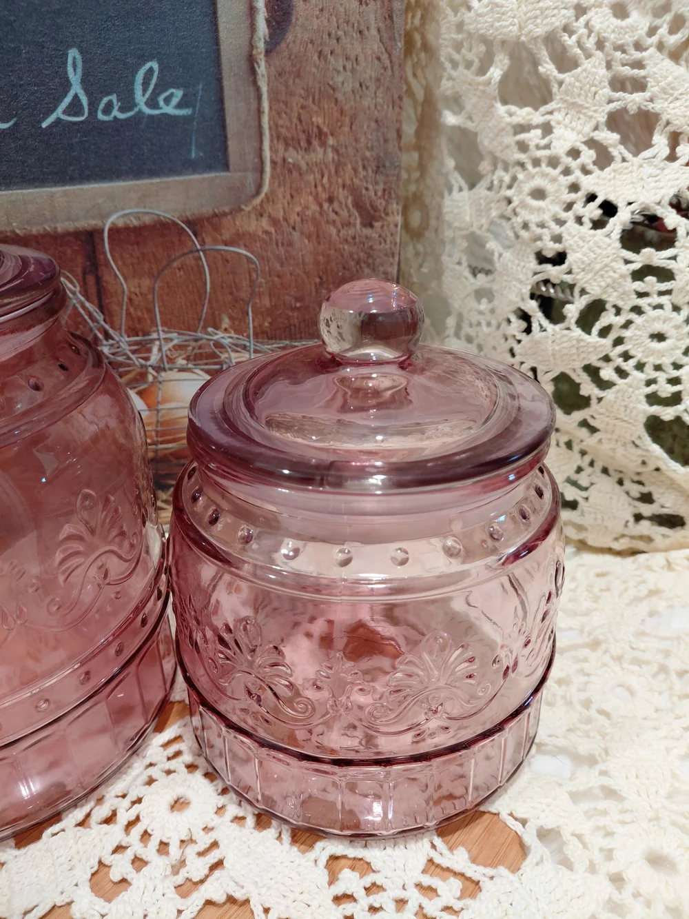 The Pioneer Woman Pink Embossed Glass Storage Canister with Lid